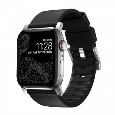 Nomad Waterproof Δερμάτινο ACTIVE Strap Pro για Apple Watch SERIES - 42/44/45/46/49mm ULTRA 1/2 - ΜΑΥΡΟ ΑΣΗΜΙ - NM1A41SNW0